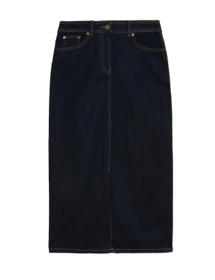 

Womens Autograph Denim Button Front Midaxi A-Line Skirt - Dark Indigo, Dark Indigo