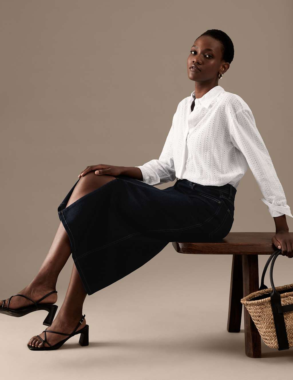 Denim Button Front Midaxi A-Line Skirt image 2