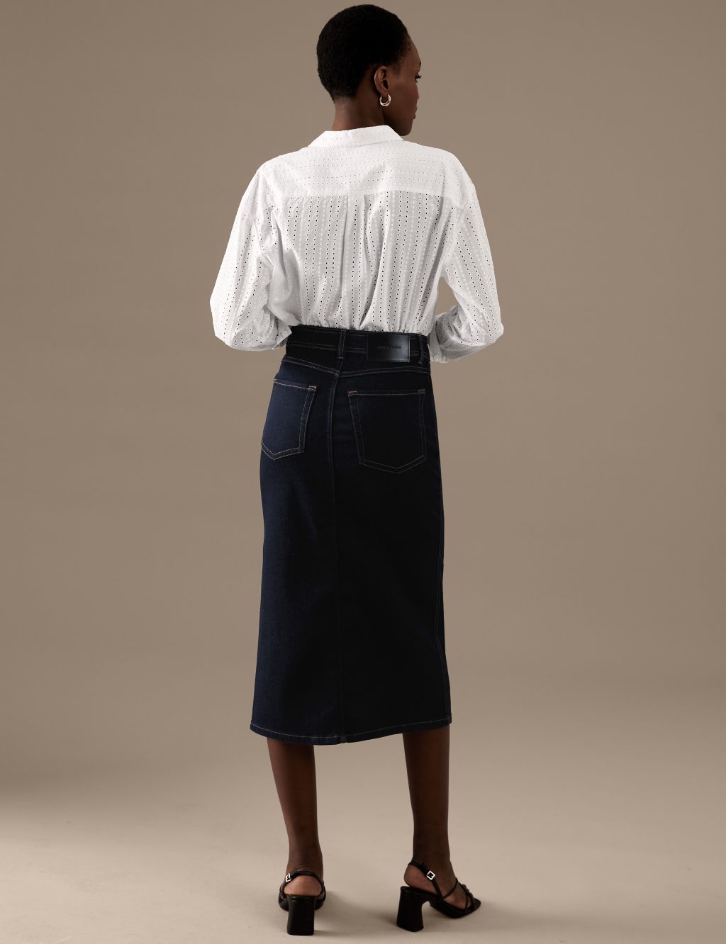 Denim Button Front Midaxi A-Line Skirt image 4