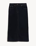 Denim Button Front Midaxi A-Line Skirt