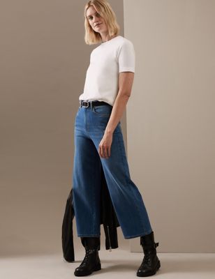 High Waisted Wide Leg Cropped Jeans | M&S US