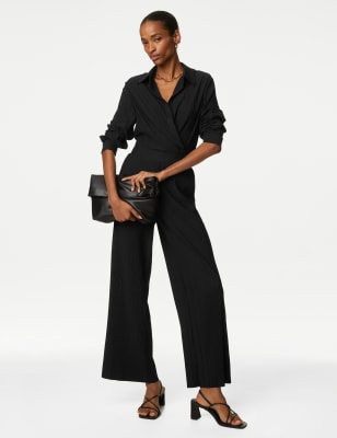 Jersey Plisse Wide Leg Trousers