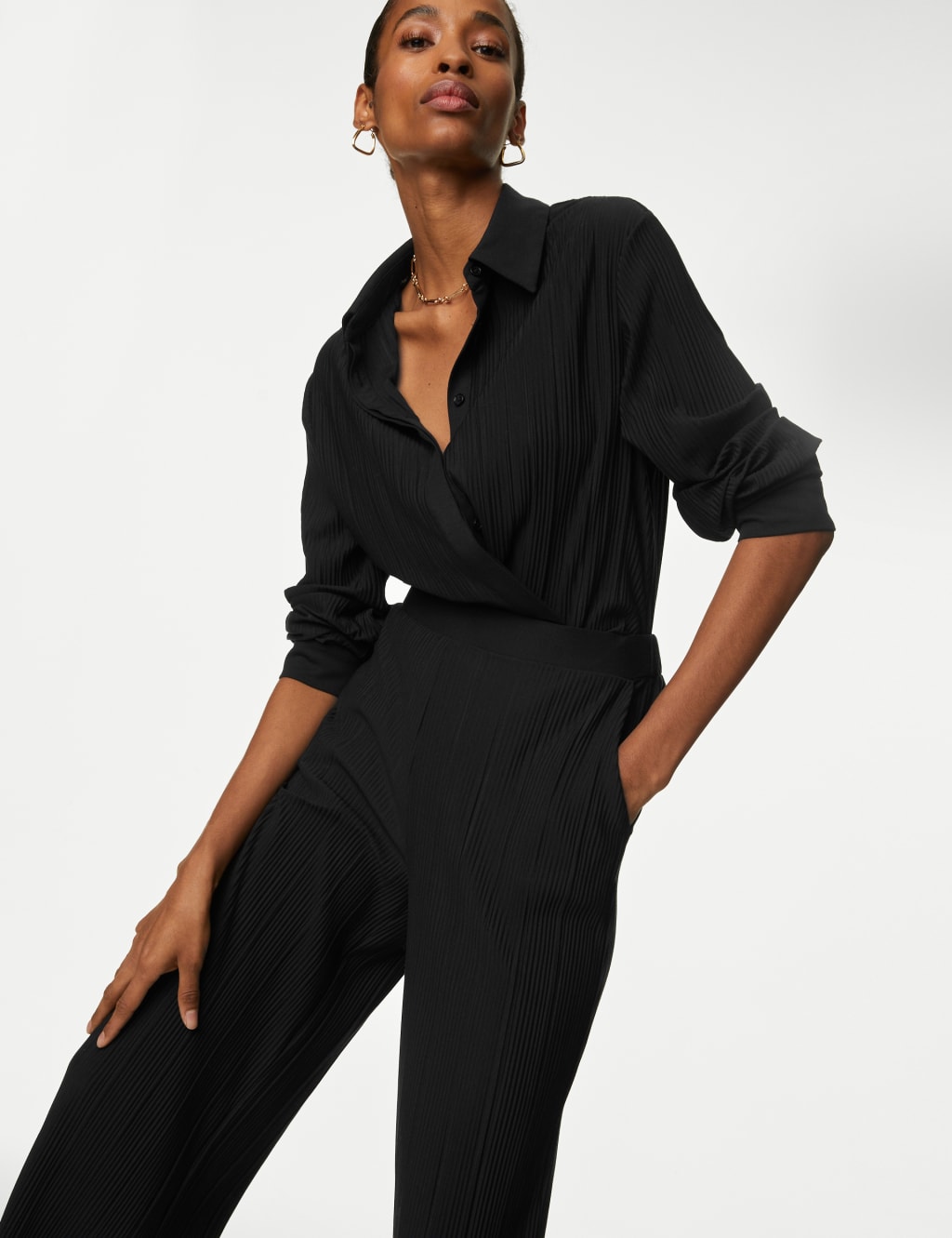 Jersey Plisse Wide Leg Trousers image 3