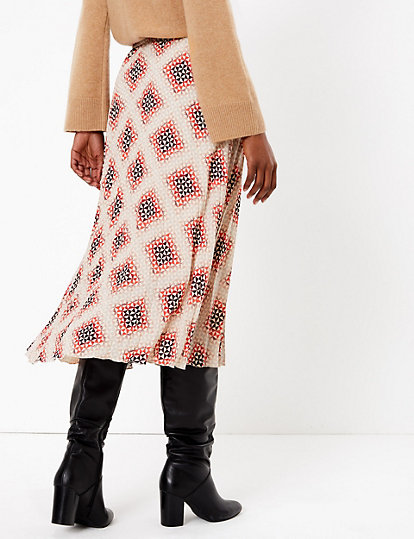 Printed Fit & Flare Midi Skirt