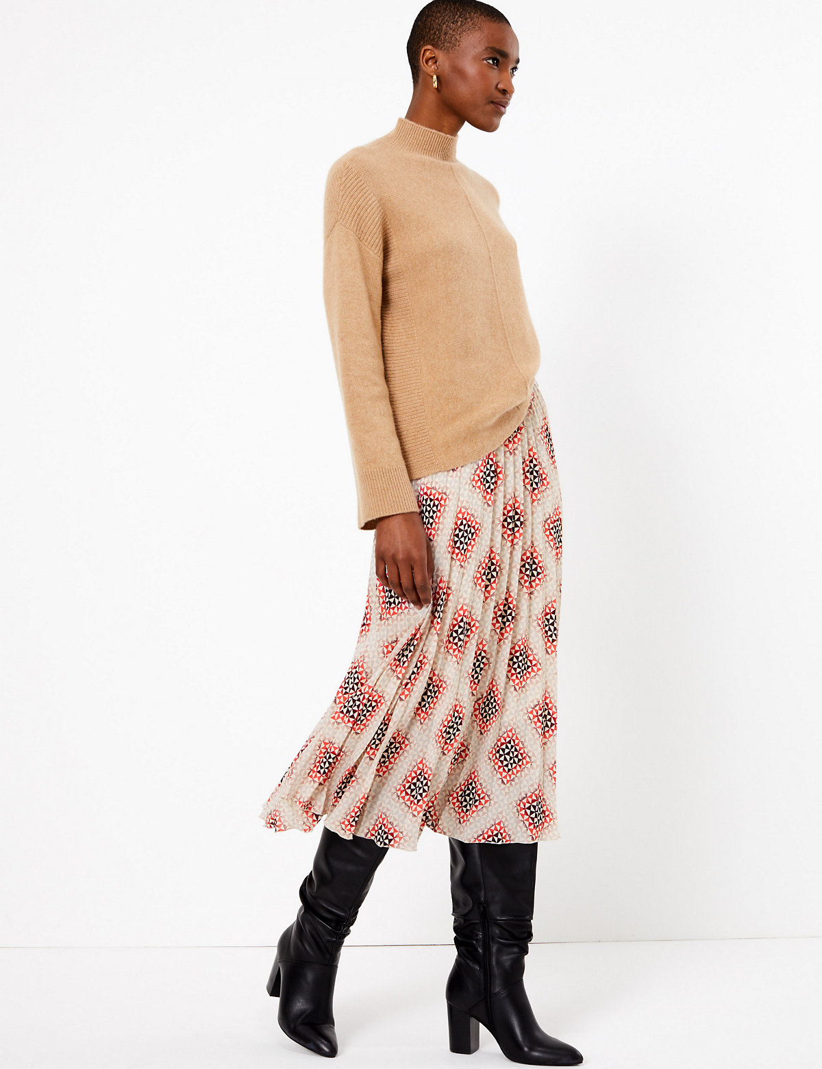 Printed Fit & Flare Midi Skirt