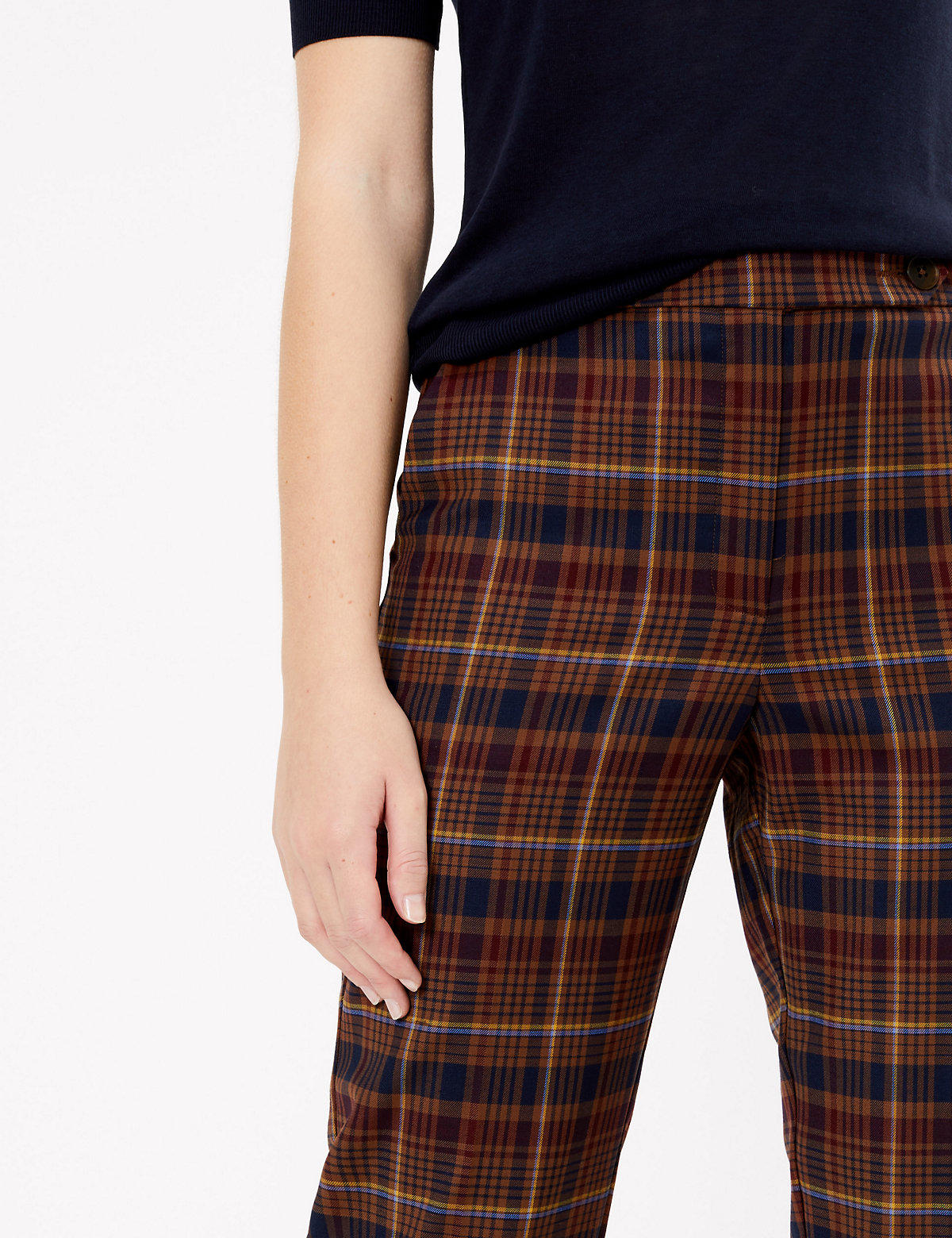 Checked Straight Leg Trousers