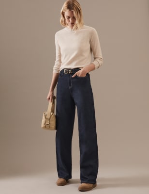 

Womens Autograph Luxury High Waisted Wide Leg Jeans - Dark Indigo, Dark Indigo
