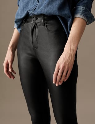 Black leather skinny clearance jeans