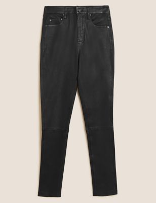 M&S Autograph Womens Leather High Waisted Skinny Jeans