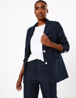 Ladies navy linen on sale blazer