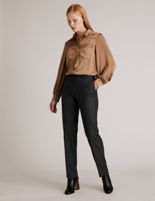 

Womens Autograph Wool Blend Straight Leg Trousers with Silk - Black, Black