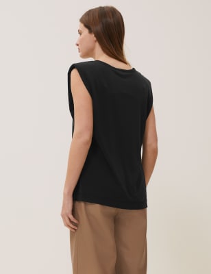 Modal Crew Neck Shoulder Pad Sleeveless Top