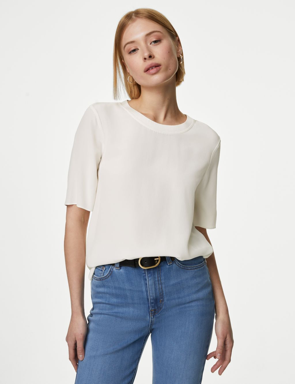 Pure Silk Relaxed Short Sleeve Top image 3
