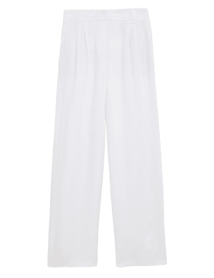 

Autograph Pantalón de pata ancha con pinzas con linoWomens - Soft White, Soft White