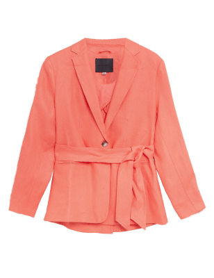 

Womens Autograph Pure Irish Linen Belted Short Jacket - Bright Coral, Bright Coral