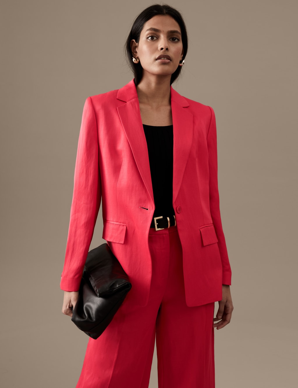 Linen Blend Tailored Single Breasted Blazer image 3