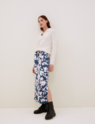 

Womens Autograph Satin Floral Midi Slip Skirt - Navy Mix, Navy Mix
