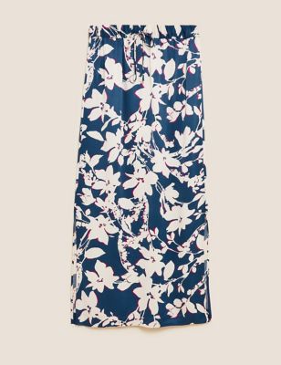 M&S Autograph Womens Satin Floral Midi Slip Skirt