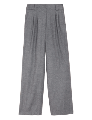 

Womens Autograph Wool Blend Herringbone Wide Leg Trousers - Grey Marl, Grey Marl