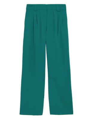 

Womens Autograph Pleat Front Wide Leg Trousers with Wool - Teal Green, Teal Green