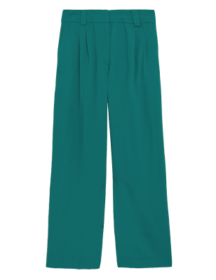 

Womens Autograph Pleat Front Wide Leg Trousers with Wool - Teal Green, Teal Green