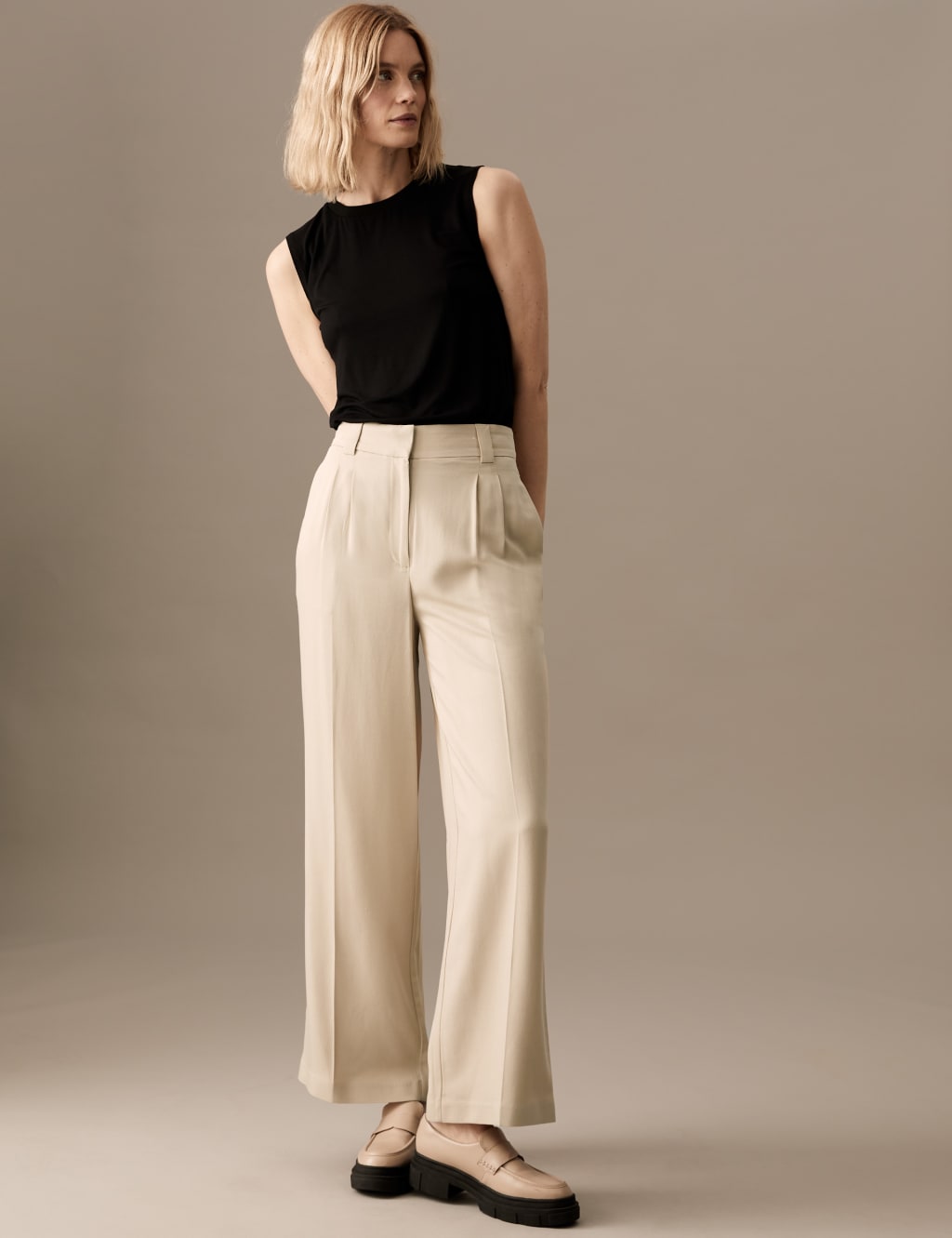 Pleat Front Wide Leg Trousers with Wool image 1