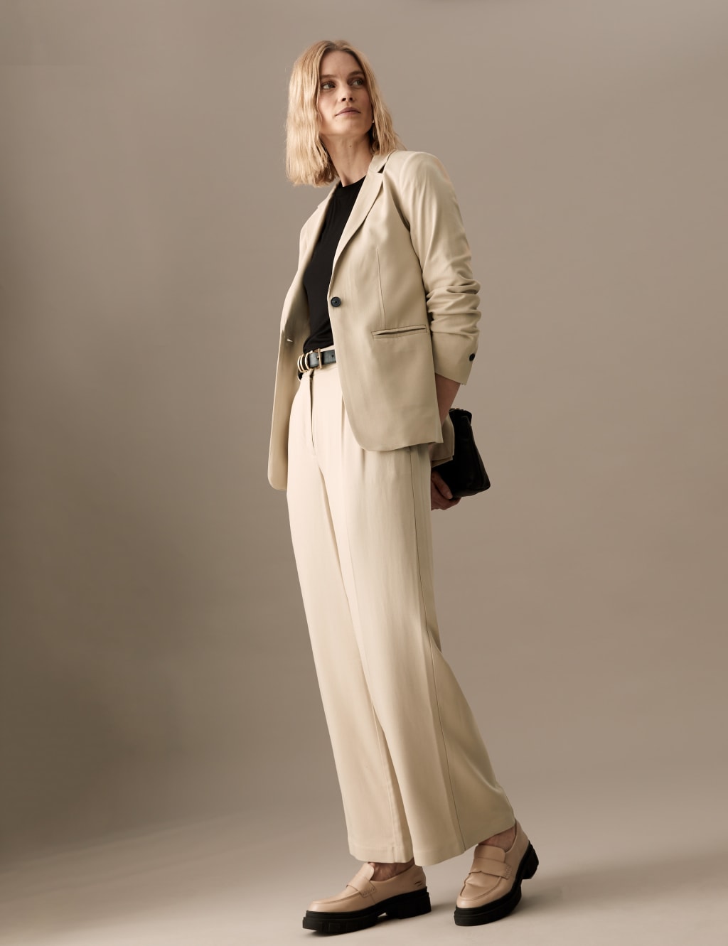 Pleat Front Wide Leg Trousers with Wool image 3