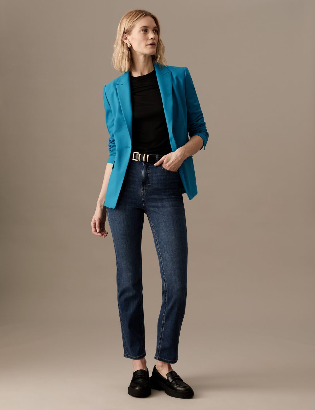 Wool Blend Single Breasted Blazer with Silk image 5