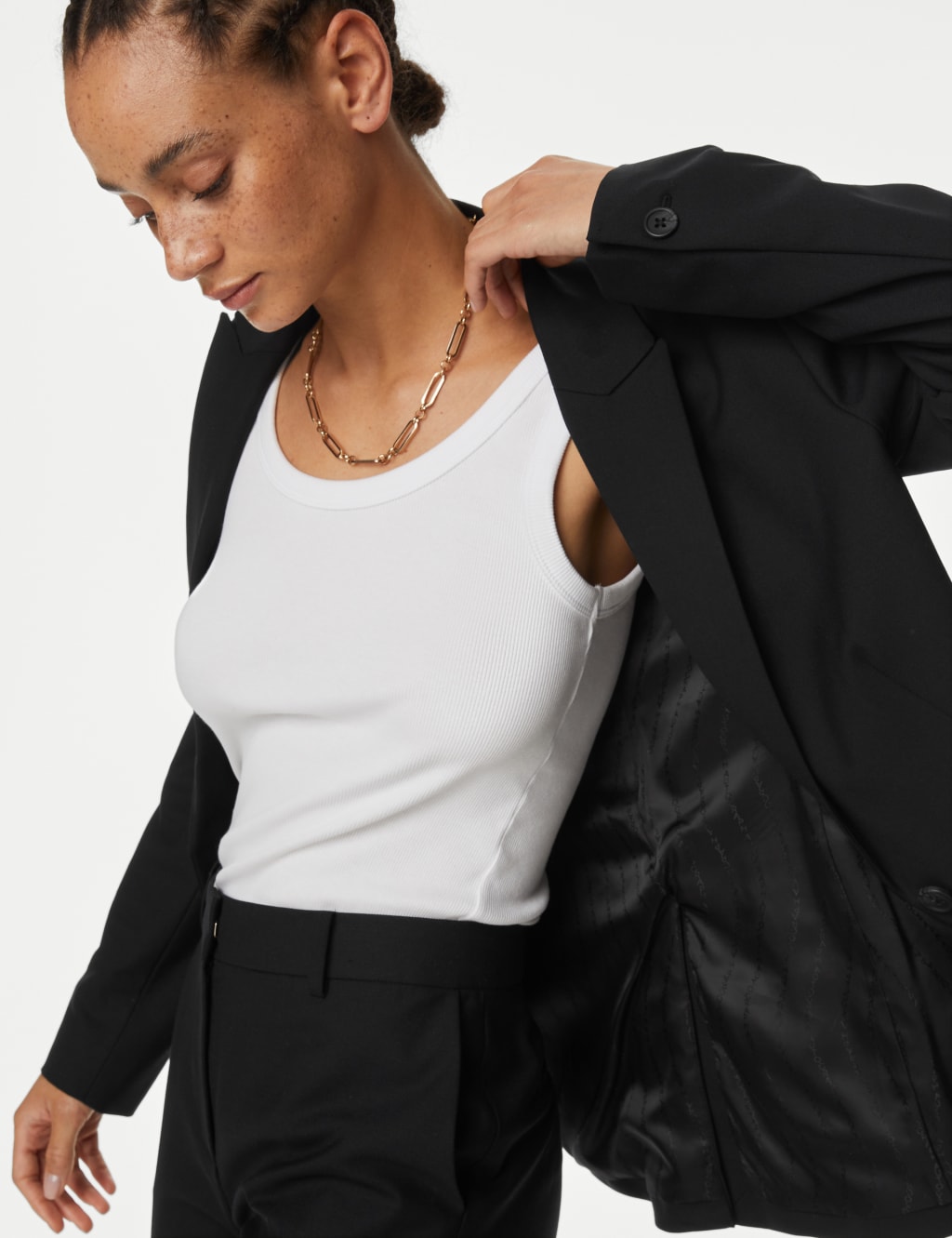 Wool Blend Single Breasted Blazer with Silk image 5