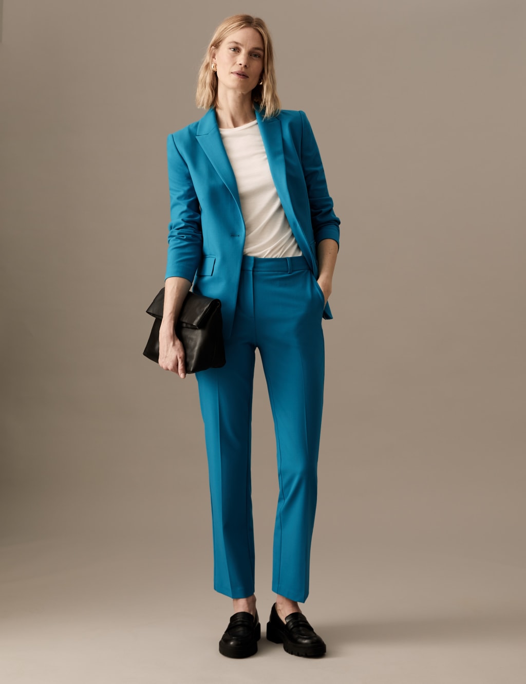 Wool Blend Straight Leg Trousers with Silk image 2