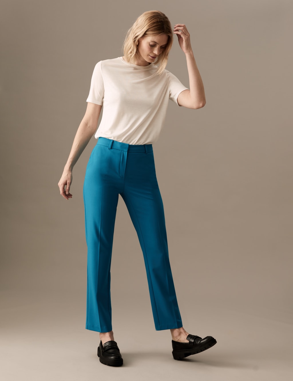 Wool Blend Straight Leg Trousers with Silk image 3