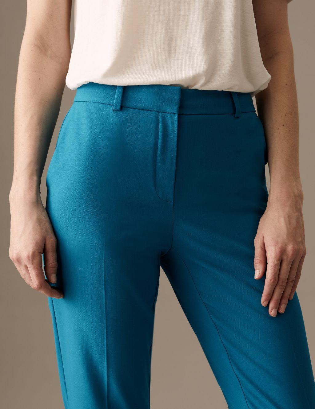 Wool Blend Straight Leg Trousers with Silk image 4