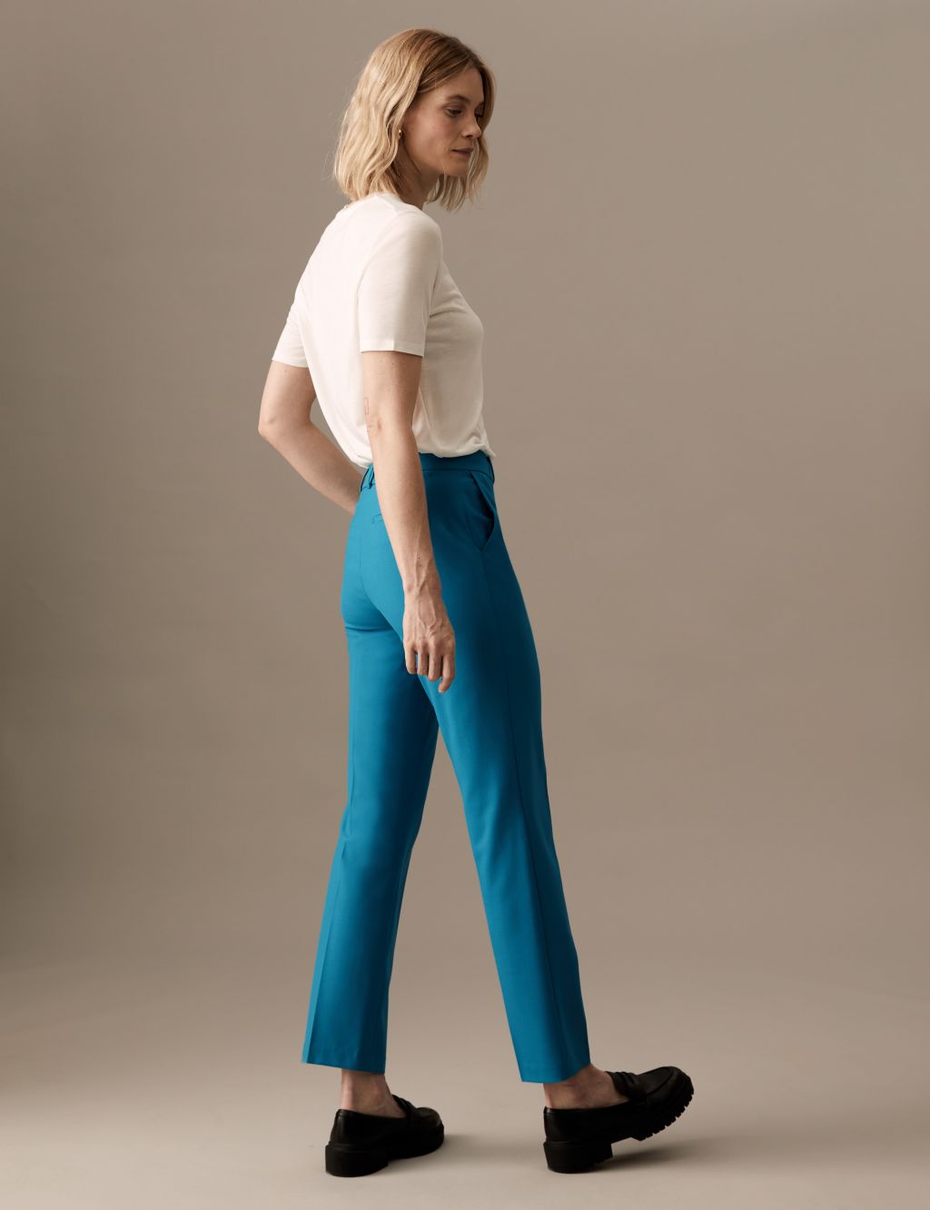Wool Blend Straight Leg Trousers with Silk image 5
