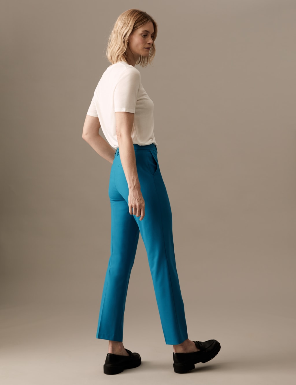 Wool Blend Straight Leg Trousers with Silk image 5