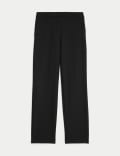 Wool Blend Straight Leg Trousers with Silk