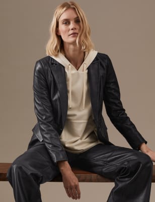 

Womens Autograph Auf Figur geschnittener, einreihiger Lederblazer - Black, Black