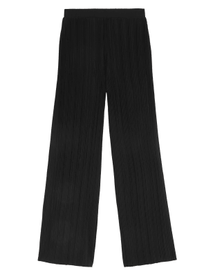 

Womens Autograph Plisse Elasticated Waist Wide Leg Trousers - Black, Black