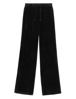 

Womens Autograph Silk Velvet Drawstring Wide Leg Trousers - Black, Black