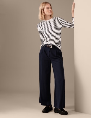 

Womens Autograph Bundfaltenhose aus reinem Tencel™ mit weitem Bein - Dark Navy, Dark Navy