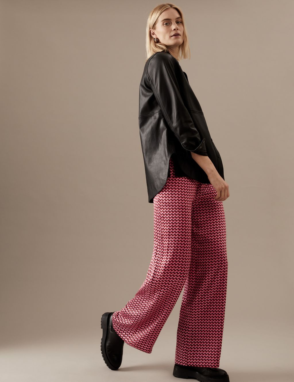 Pure Silk Printed Wide Leg Trousers image 1