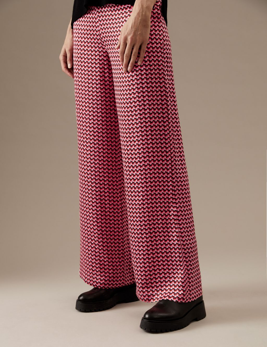 Pure Silk Printed Wide Leg Trousers image 2