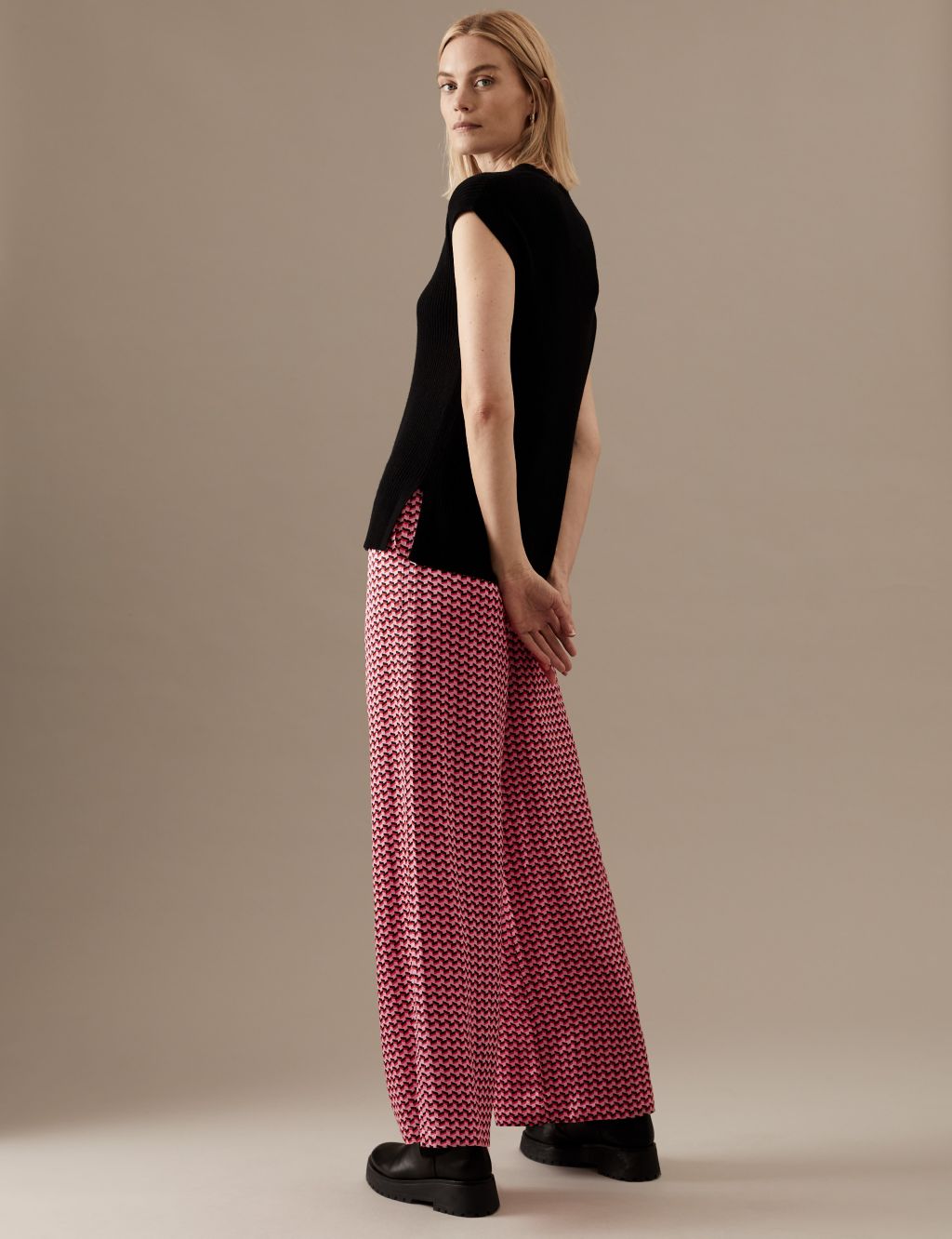 Pure Silk Printed Wide Leg Trousers image 3