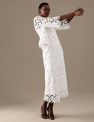 

Autograph Falda maxi a media pierna de corte en A con encajeWomens - Soft White, Soft White