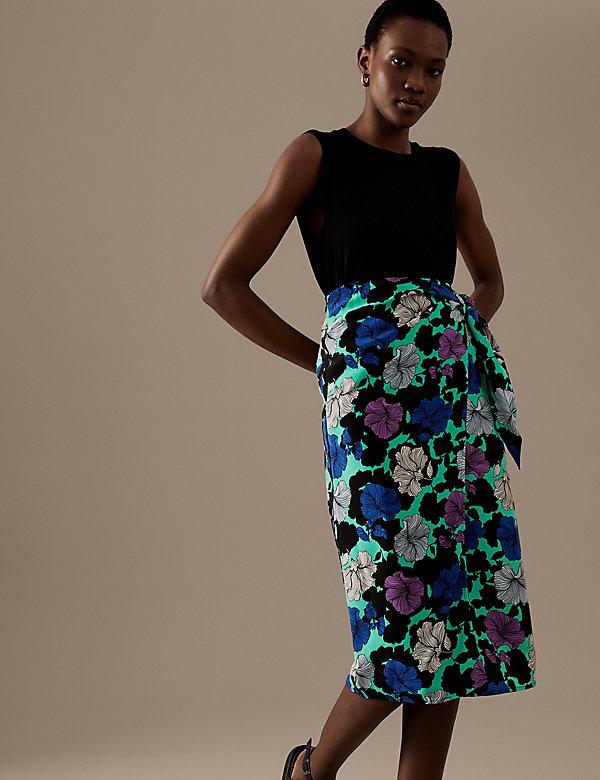 Cupro Rich Printed Midi Wrap Skirt - FR
