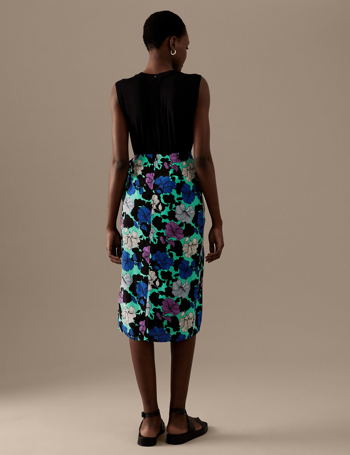 Cupro Rich Printed Midi Wrap Skirt