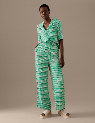 

Womens Autograph Gemusterte Hose mit weitem Bein und elastischem Bund - Green Mix, Green Mix