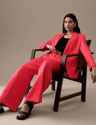 

Womens Autograph Linen Blend Pleated Wide Leg Trousers - Lipstick, Lipstick