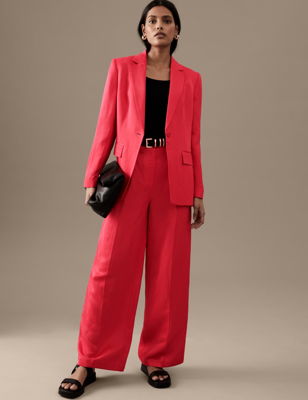 Linen Blend Pleated Wide Leg Trousers image 2