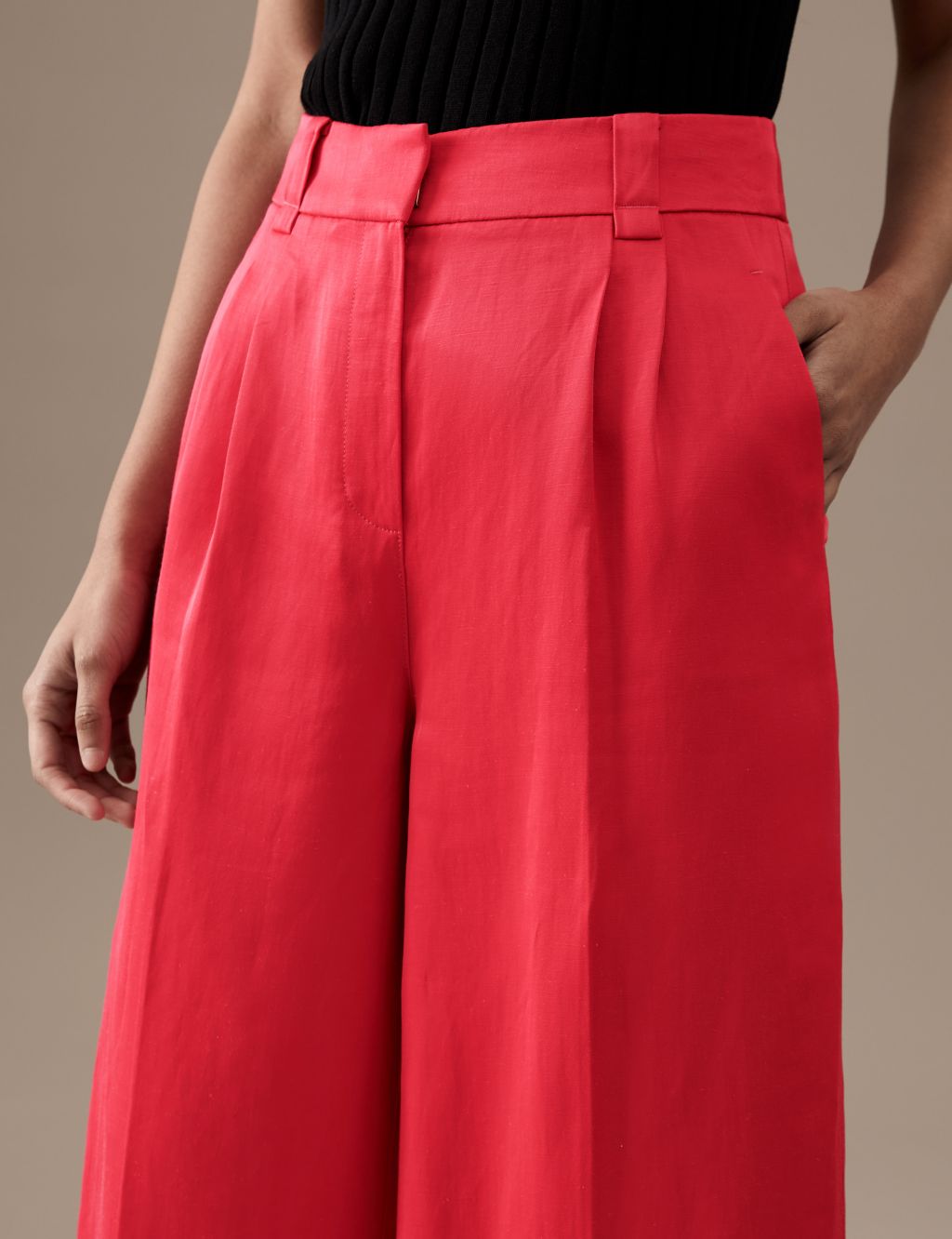 Linen Blend Pleated Wide Leg Trousers image 3