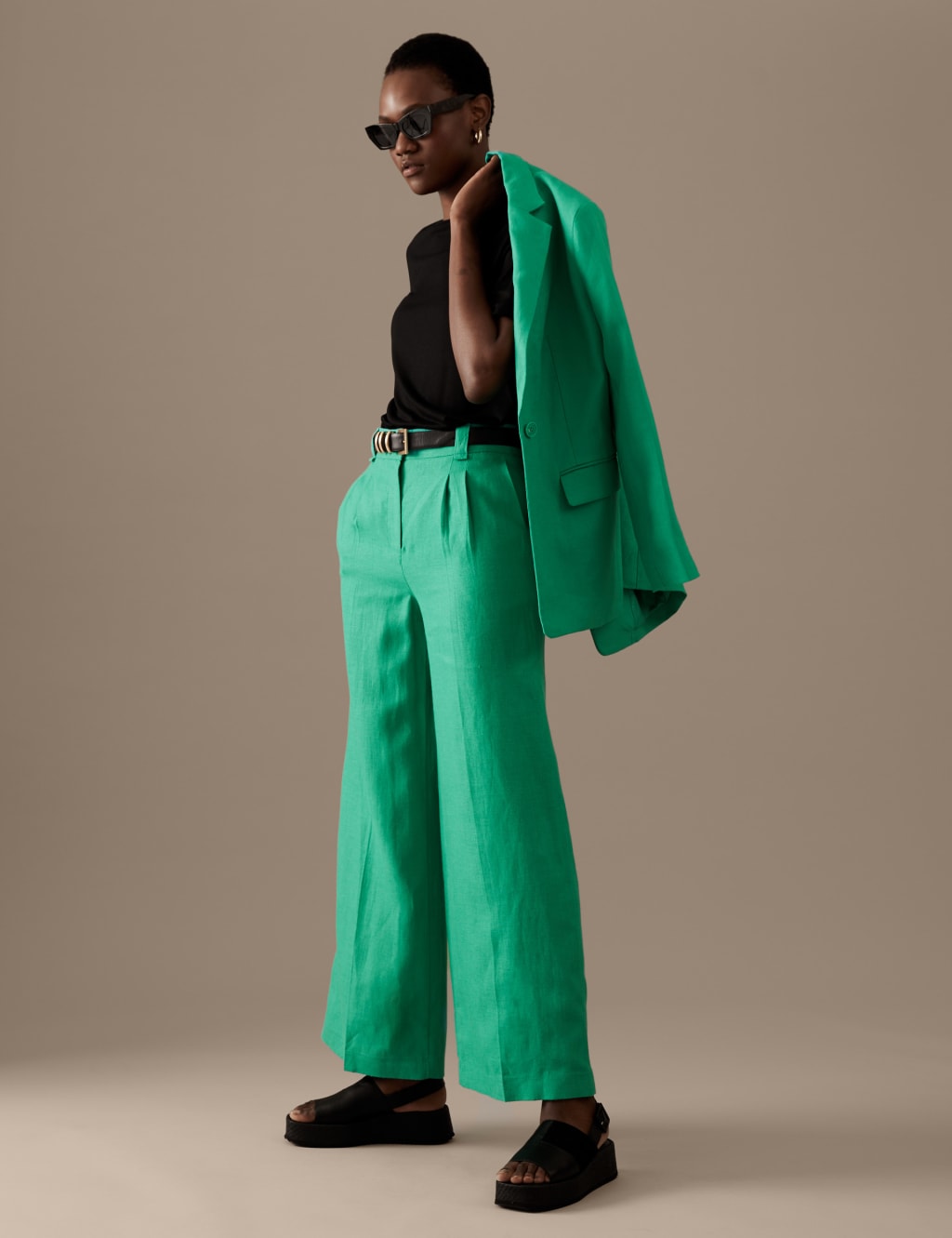 Pure Irish Linen Pleated Wide Leg Trousers image 1